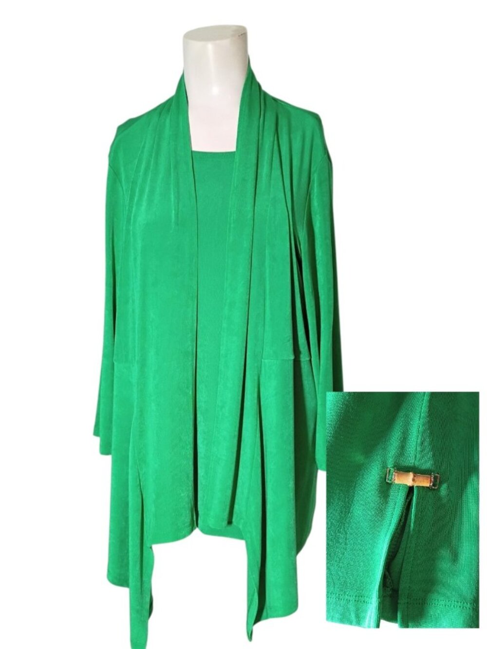 Chico's Travelers Slinky Tank & Cardigan Set L (2) Stretch Office Bamboo Detail